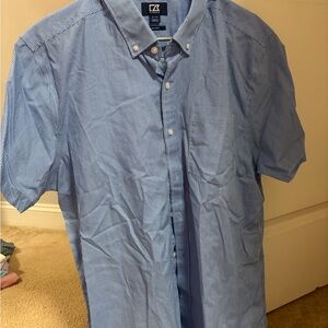 Cutter & Buck Men's Light Blue Striped Button Down Shirt